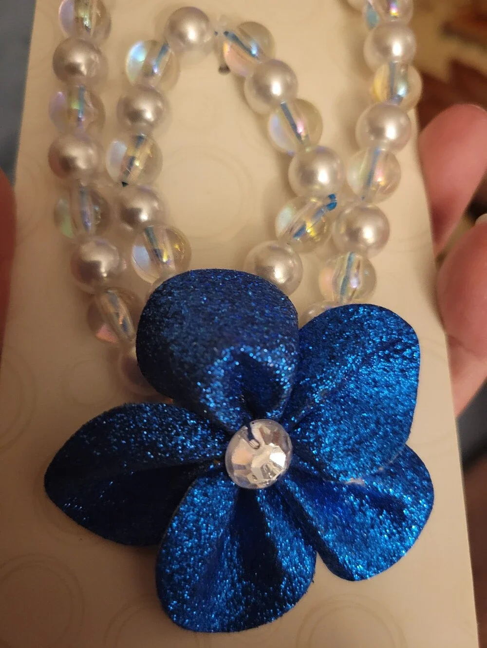 wonder nation Blue Glitter Flower Necklace and Bracelet Set